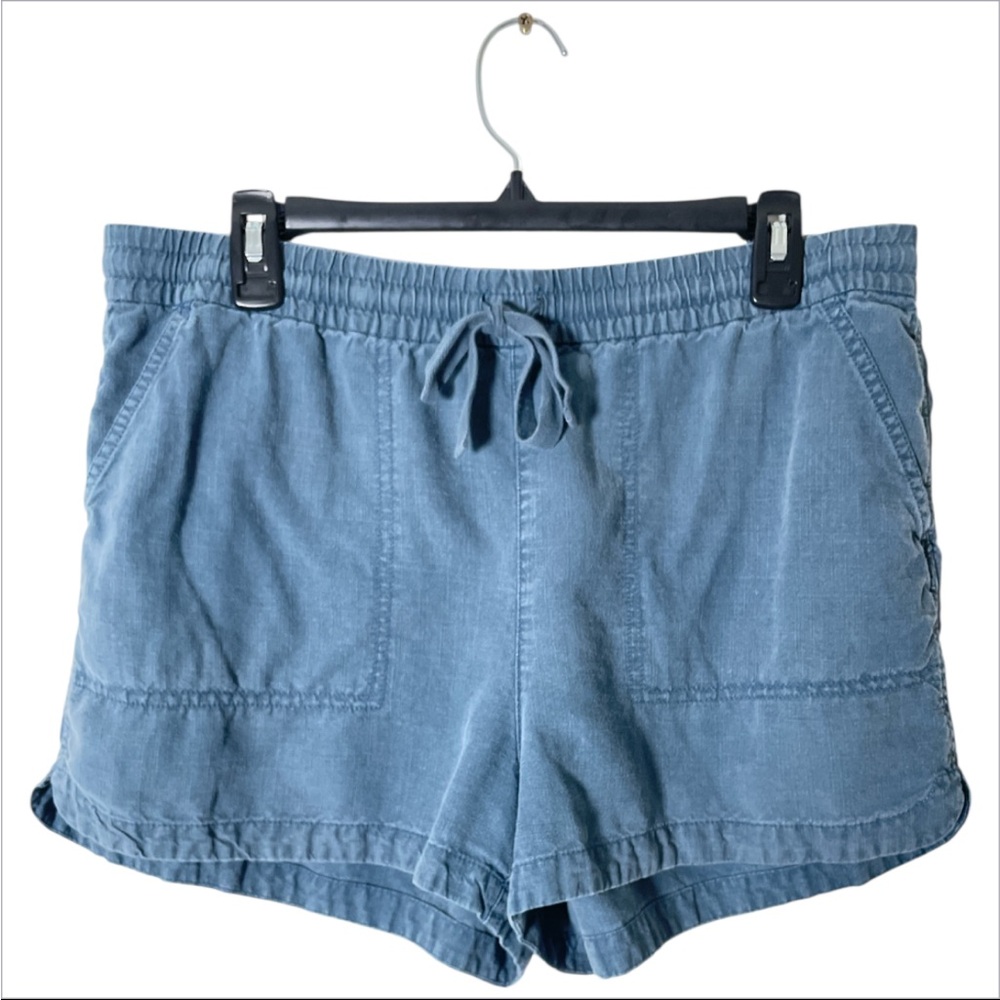 J.Crew Women’s Blue Linen Blend Drawstring Shorts Size L Casual Coastalcore